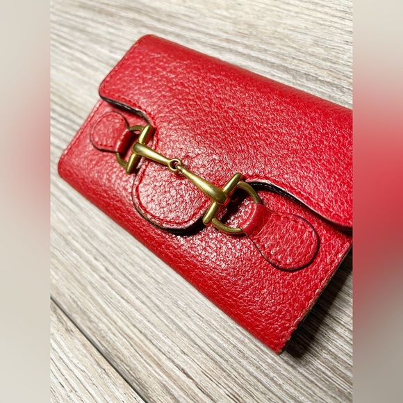 Gucci Horsebit 6-Row Key Case 5 Clips Trifold Red Leather Gold-Tone Men’s Womens - Picture 5 of 11